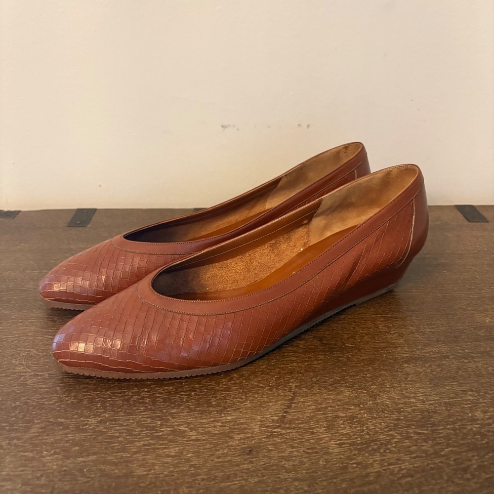 Vintage Rangoni of Florence Brown Woven Leather Wedge Pumps Italy 10 AA